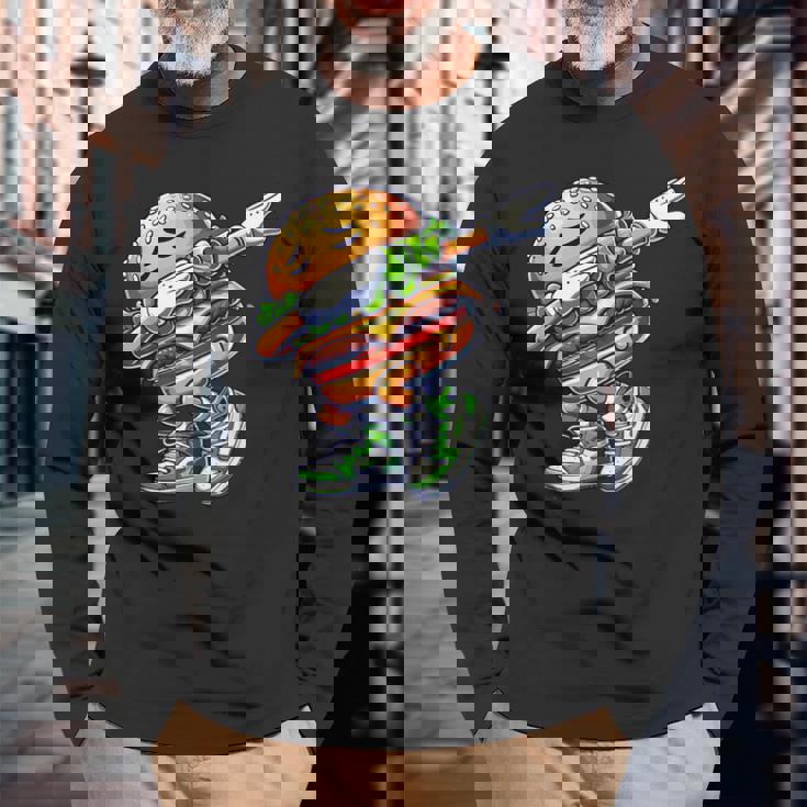 バーガー ダビング チーズ バーガー デイダンス 面白い ハンバーガー 長袖Tシャツ 高齢者への贈り物