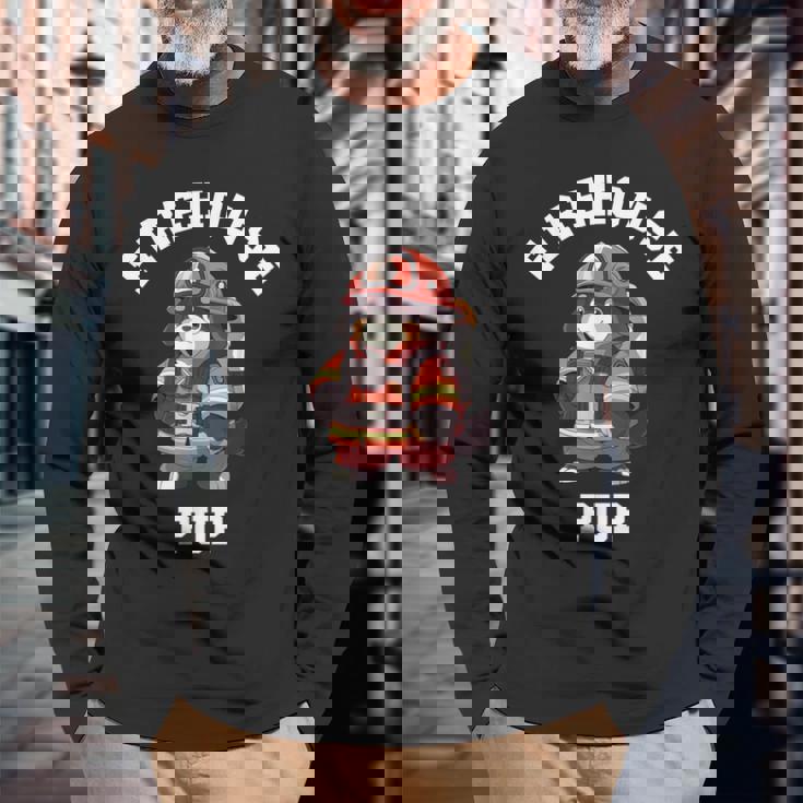バーニーズマウンテンドッグ ファイヤーハウス パップ 面白い 消防士 長袖Tシャツ 高齢者への贈り物