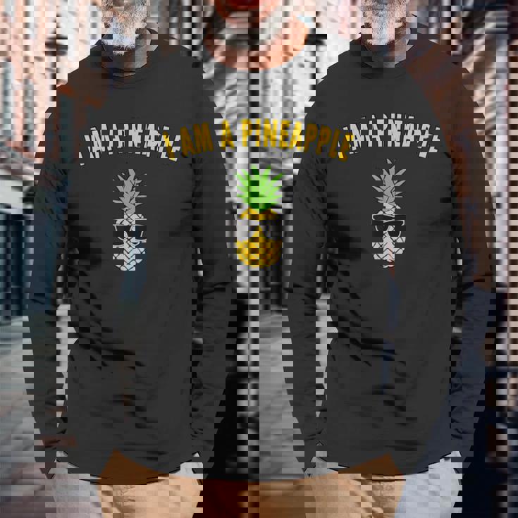 パインアップル おもしろ フルーツ ファンキー パイナップル アロハ ビーチ ハワイアン サングラス 長袖Tシャツ 高齢者への贈り物