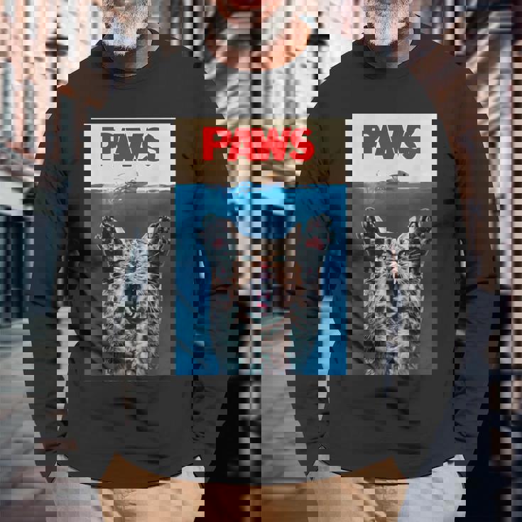 パウス おもしろ猫 パロディ 猫 恋人 ギフト 子猫 サメ ネズミ 鳴き声 長袖Tシャツ 高齢者への贈り物