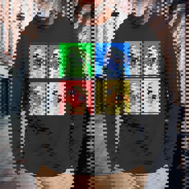 パグ 面白いtシャツ 犬 かわいい メンズ 子供 おもしろ 服 雑貨 グッズ ネタ わんこ イヌ 黒パグ 長袖Tシャツ 高齢者への贈り物