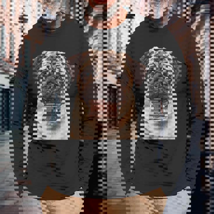 パグチョコレート 長袖Tシャツ 高齢者への贈り物