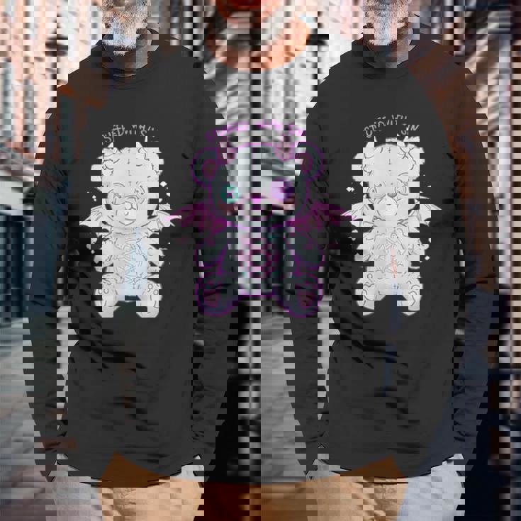 パステルゴス カワイイ 鬼熊 不気味 かわいい 長袖Tシャツ 高齢者への贈り物