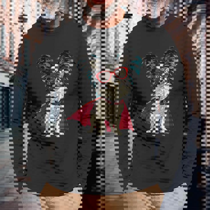 パピヨンドッグ-パピヨン 長袖Tシャツ 高齢者への贈り物