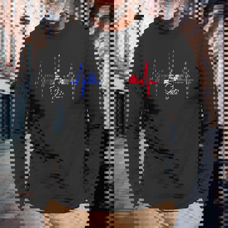 パリのスカイライン ハートビート 愛 エッフェル塔 愛 フランスi Love Paris 長袖Tシャツ 高齢者への贈り物