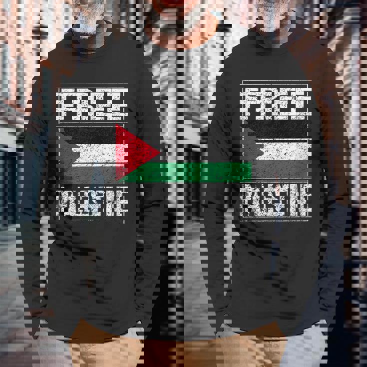 パレスチナの国旗 パレスチナが好きです 長袖Tシャツ 高齢者への贈り物