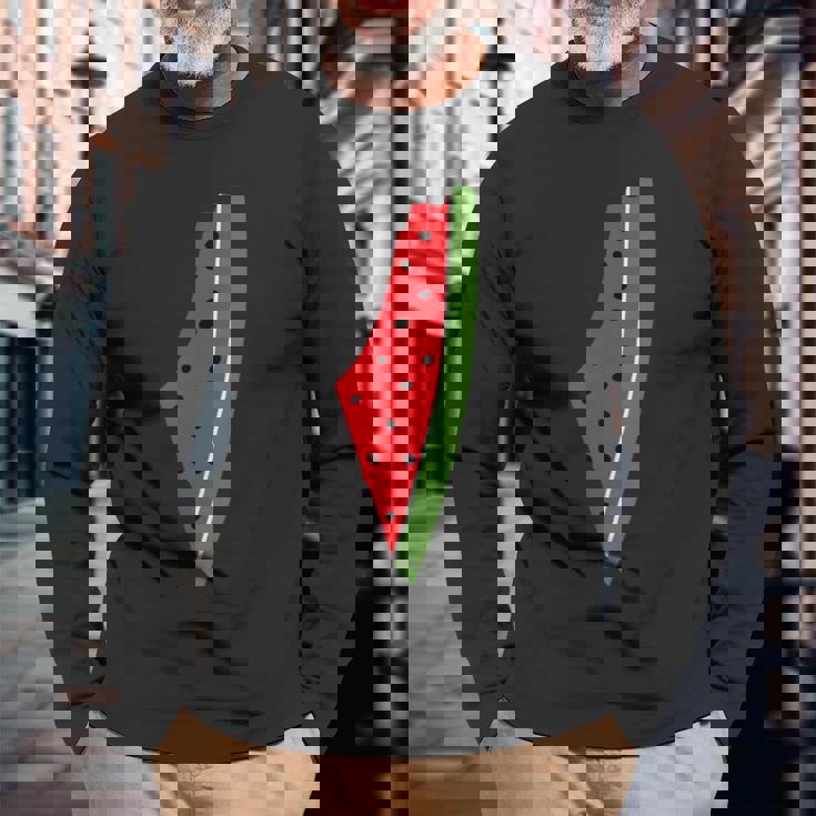 パレスチナ平和 パレスチナのスイカ 長袖Tシャツ 高齢者への贈り物