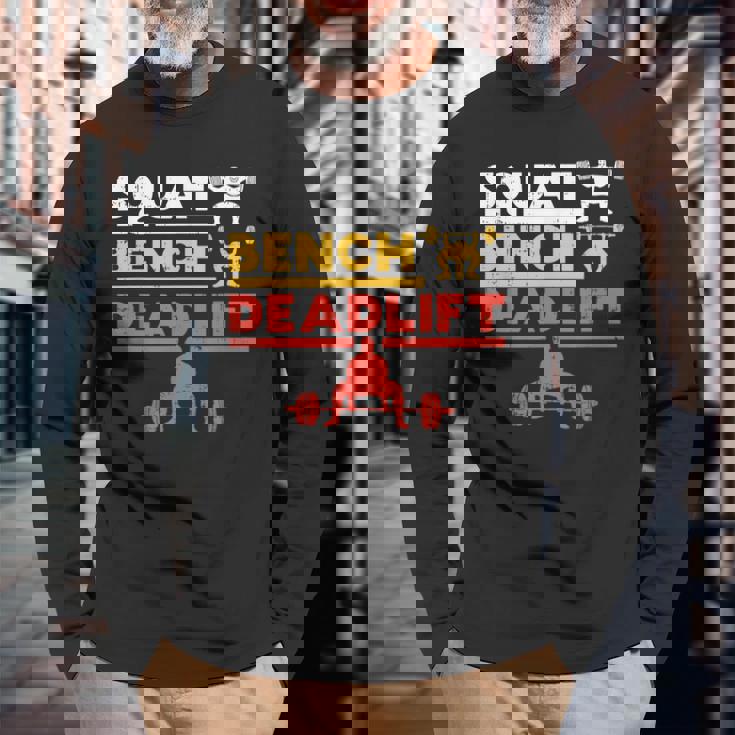 パワーリフティング、スクワット、ベンチ、デッドリフト、ウェイトリフティングtシャツ 長袖Tシャツ 高齢者への贈り物