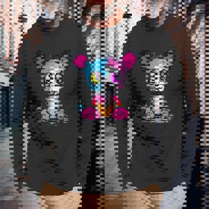 パンク モンスター 都会のぬいぐるみ くま 不気味でかわいい 怖い 長袖Tシャツ 高齢者への贈り物