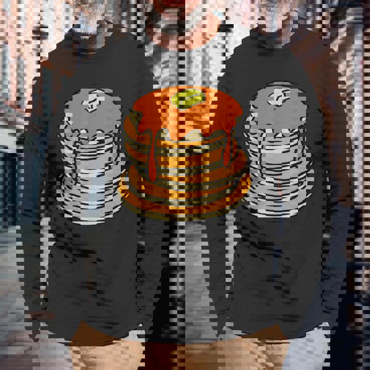 パンケーキとシロップ 長袖Tシャツ 高齢者への贈り物