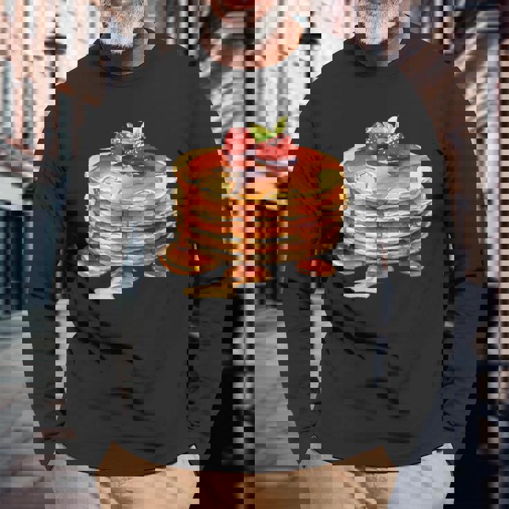 パンケーキシロップ 水彩食品 朝食 ストロベリースイーツ 長袖Tシャツ 高齢者への贈り物