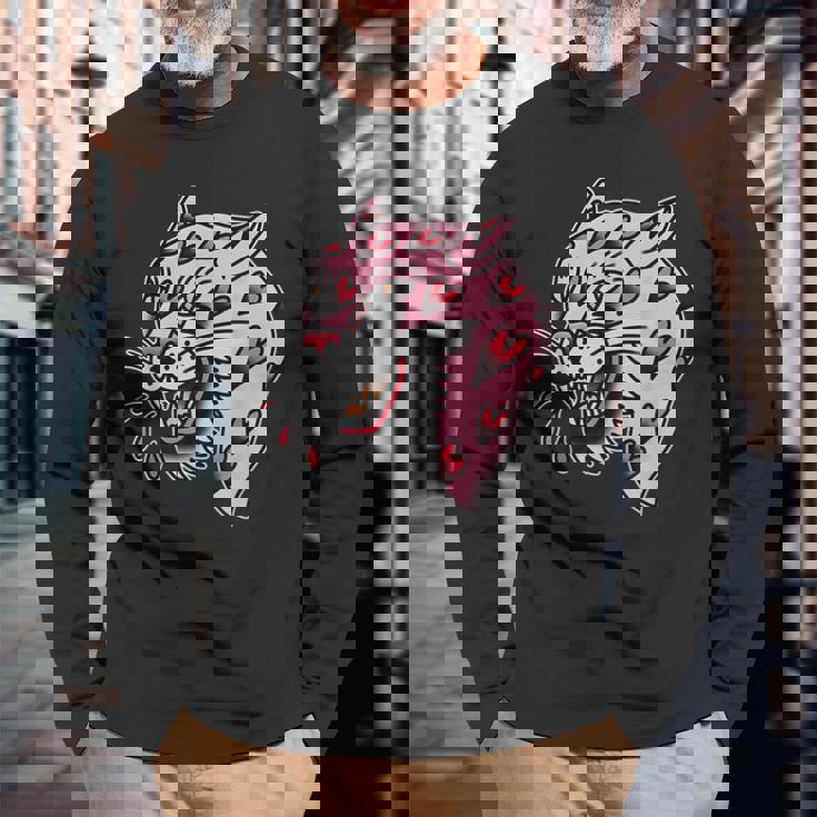 パンサーピンク×ハートラブトラディショナルフラッシュ 長袖Tシャツ 高齢者への贈り物