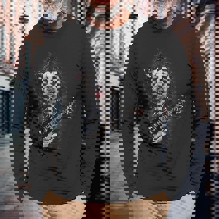 パンダ ロックスター ギター 長袖Tシャツ 高齢者への贈り物