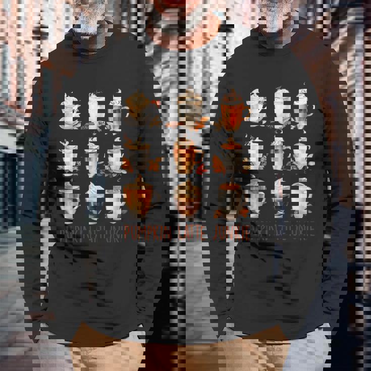 パンプキンラテ ジャンキー 秋 バイブ 秋 感謝祭 長袖Tシャツ 高齢者への贈り物