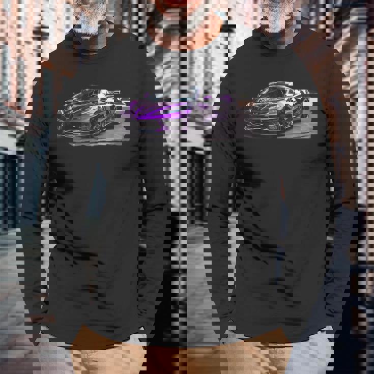 パープル C8 ドライブウェイ スー レースカー マッスルカー スポーツカー C8 長袖Tシャツ 高齢者への贈り物