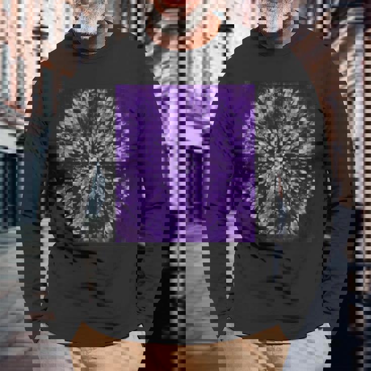 パープルバティックタイダイ ボヘミアンパターン 長袖Tシャツ 高齢者への贈り物