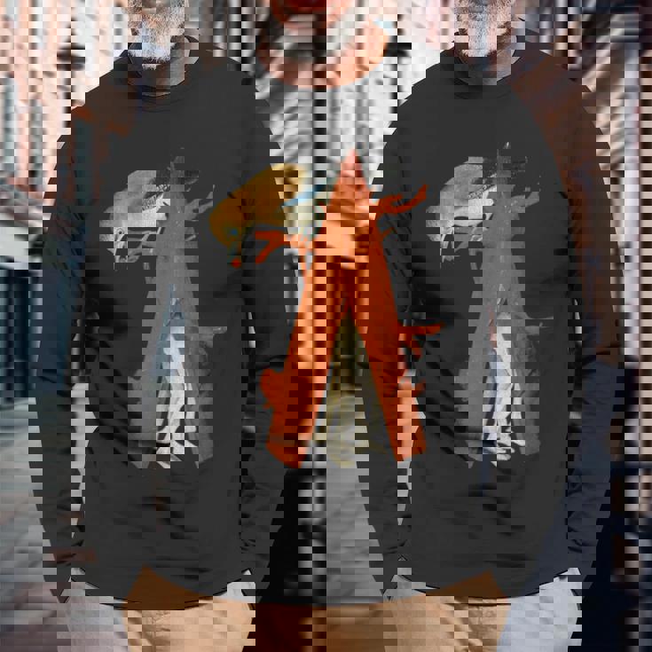 ヒエロニムス ボッシュ 鳥と木 地上の喜びの庭 長袖Tシャツ 高齢者への贈り物