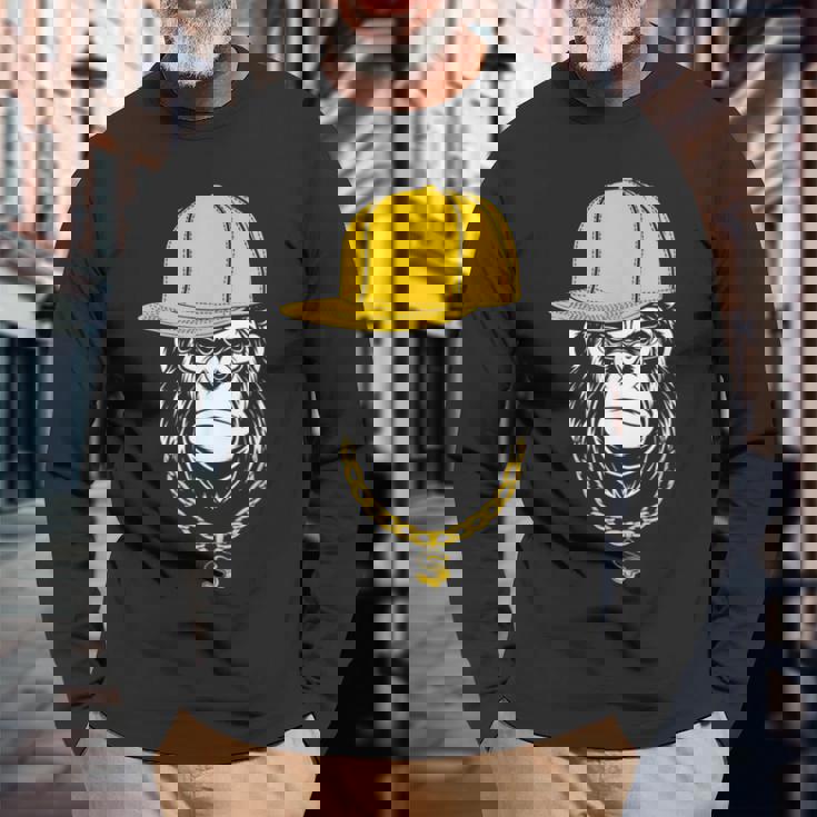 ヒップホップ ゴリラ ラッパー 長袖Tシャツ 高齢者への贈り物