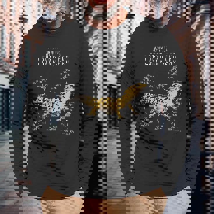 ヒョウゲッコの解剖学、面白いペット爬虫類トカゲ好き。 長袖Tシャツ 高齢者への贈り物