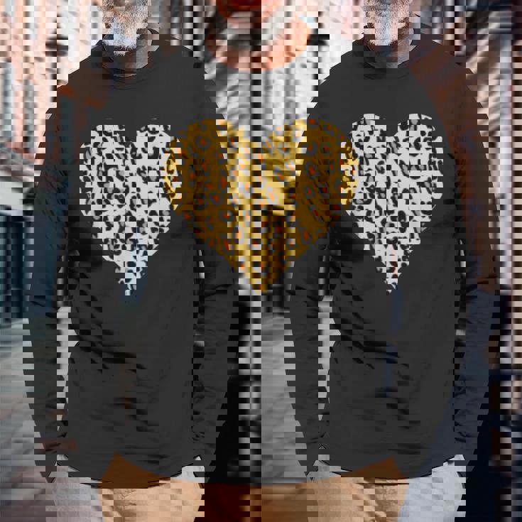 ヒョウ柄ハートデザイン ヒョウ柄 長袖Tシャツ 高齢者への贈り物