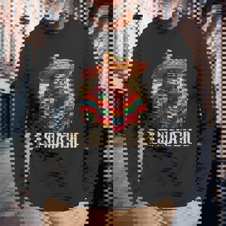 ビッグフット エル・スクワッチョ 面白い 南西メキシコ ソンブレロ 長袖Tシャツ 高齢者への贈り物