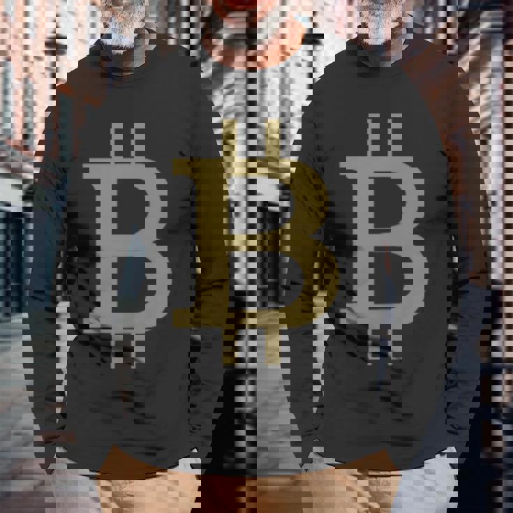 ビットコインシンボル ポケットデザイン ミニマリスト 長袖Tシャツ 高齢者への贈り物