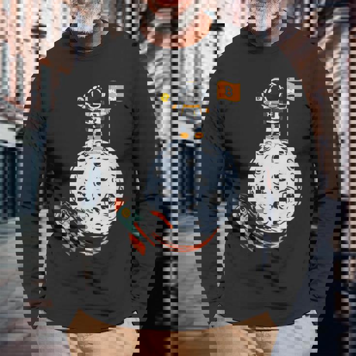 ビットコイン・ザ・ムーン・クリプト 長袖Tシャツ 高齢者への贈り物