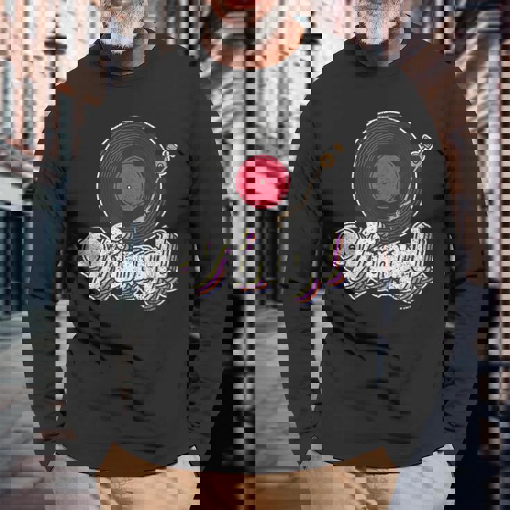 ビニールレコードプレーヤー I ターンテーブルプレーヤー I レトロ音楽 長袖Tシャツ 高齢者への贈り物