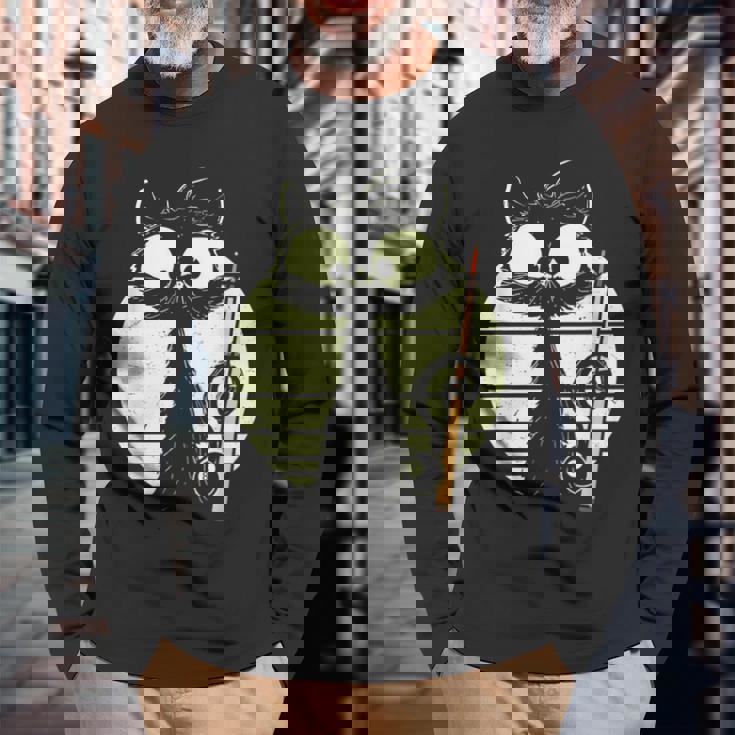 ビリヤード プール スヌーカー ビリヤードを持つ猫 かわいい子猫 長袖Tシャツ 高齢者への贈り物