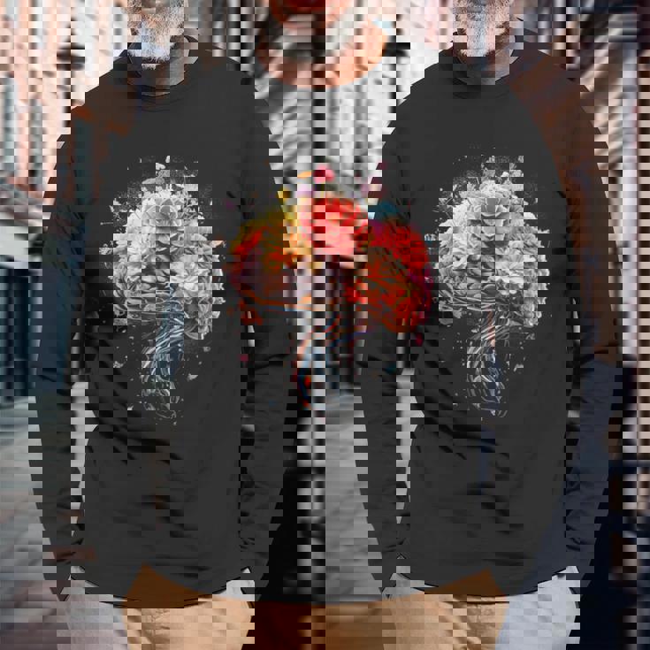 ビンテージ 人体解剖学 脳 カラフル 脳 科学と芸術 長袖Tシャツ 高齢者への贈り物