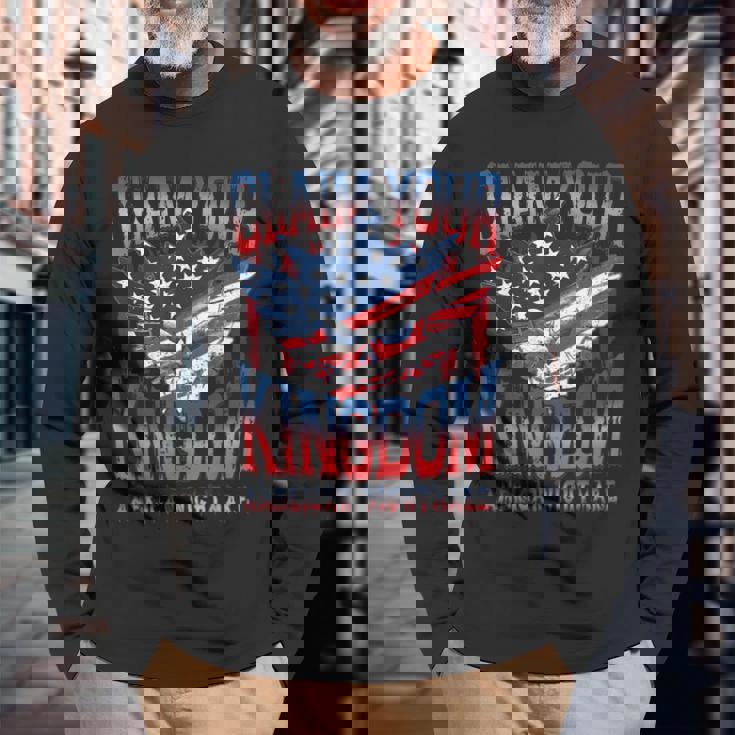ビンテージアメリカ国旗ドリームクレームユアキングダムの悪夢 長袖Tシャツ 高齢者への贈り物