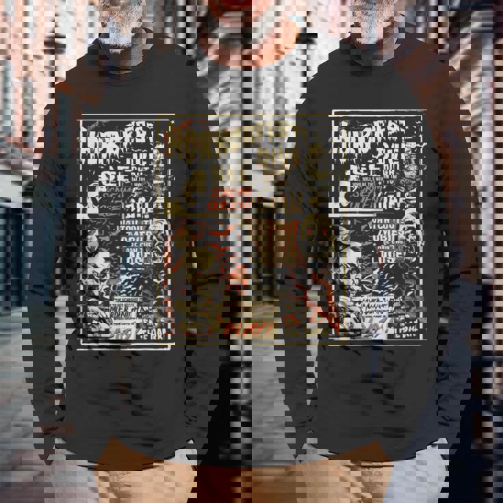 ビンテージホラーフェストポスターハロウィン映画オールドタイムホラー 長袖Tシャツ 高齢者への贈り物