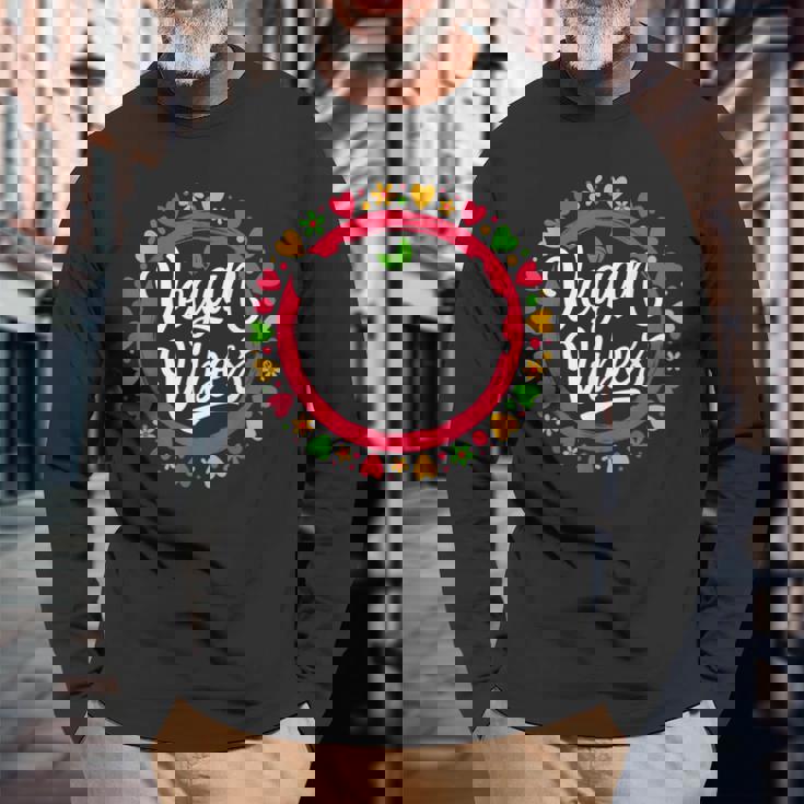 ビーガンバイブ 面白い 菜食主義 草食動物 ベジタリアン感謝 長袖Tシャツ 高齢者への贈り物