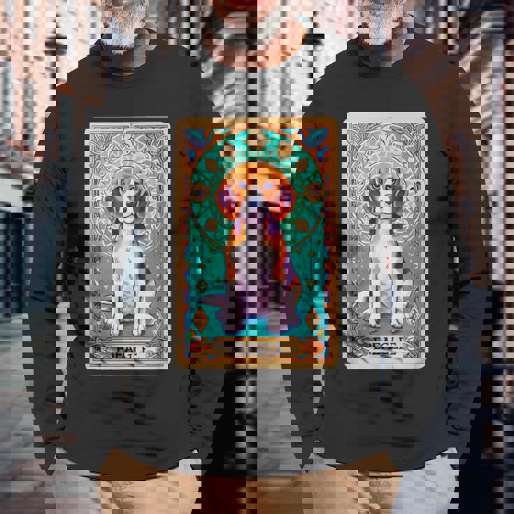 ビーグル 面白いtシャツ 犬 タロット カード かわいい メンズ 子供 おもしろ 服 グッズ ネタ 長袖Tシャツ 高齢者への贈り物