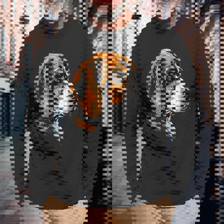 ビーグル子犬ビーグル狩猟犬かわいい犬イングリッシュビーグル 長袖Tシャツ 高齢者への贈り物