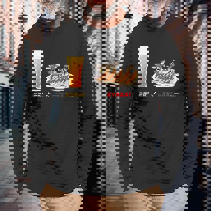 ビールとぎょうざとねこ ビール 餃子 猫 長袖Tシャツ 高齢者への贈り物