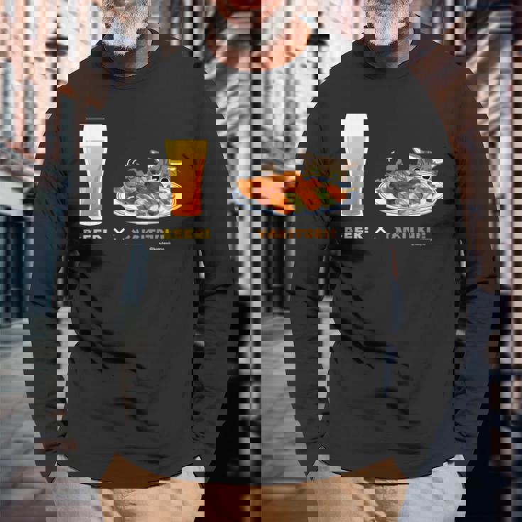 ビールとやきとりとねこ ビール 焼き鳥 猫 長袖Tシャツ 高齢者への贈り物