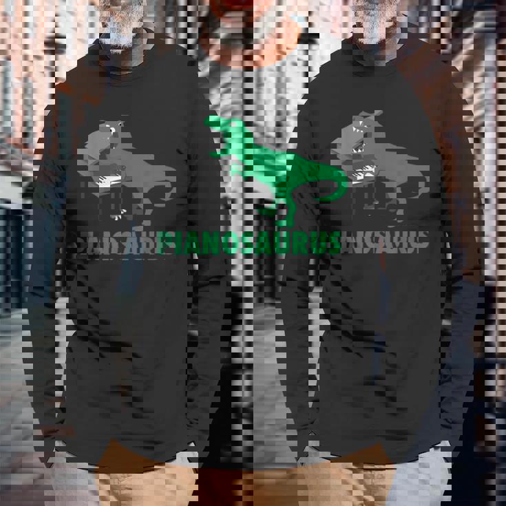 ピアノサウルス ピアノ 恐竜 パーカッション音楽 面白いギフト 長袖Tシャツ 高齢者への贈り物