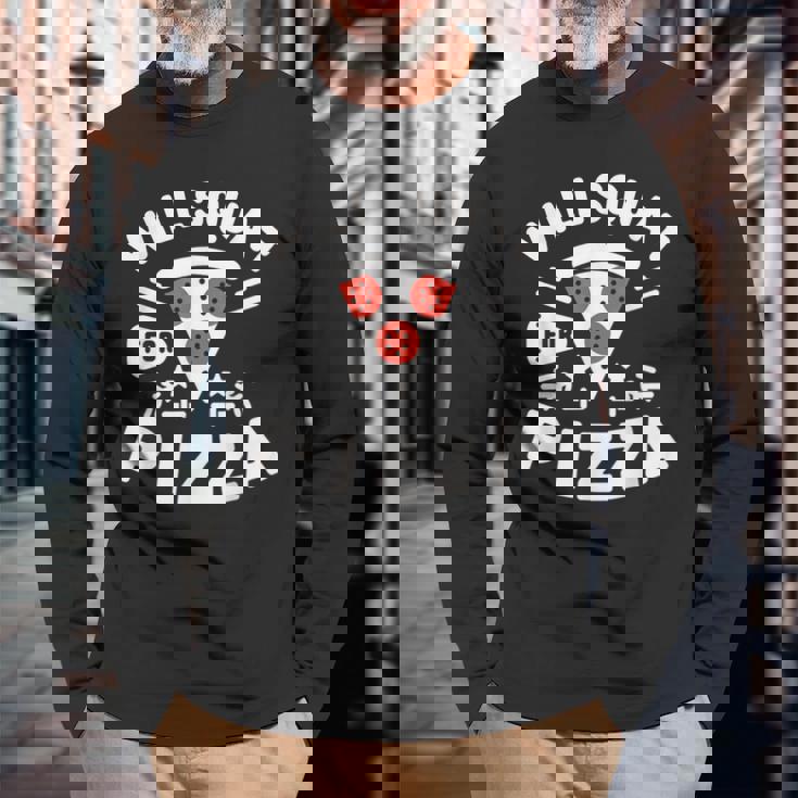 ピザのためにしゃがむ Willquat For Pizza 長袖Tシャツ 高齢者への贈り物