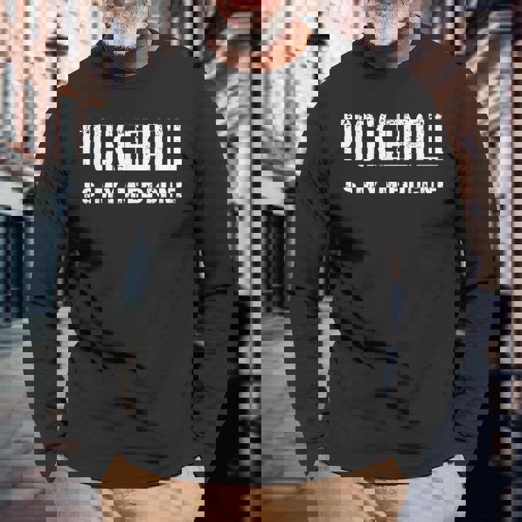 ピックルボールは私の薬 面白いピックルボール 長袖Tシャツ 高齢者への贈り物