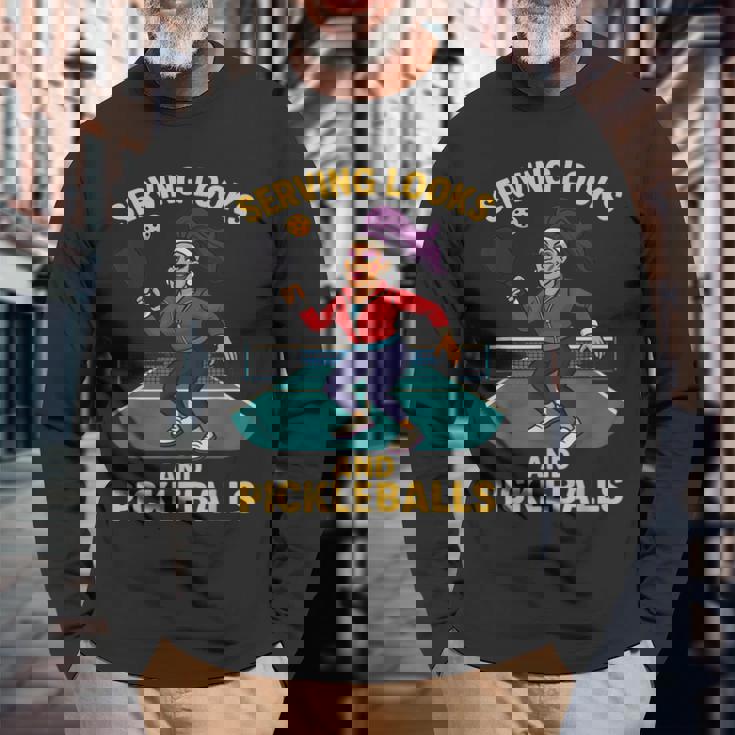 ピックルボールドラッグコート歌姫デザイン。 長袖Tシャツ 高齢者への贈り物