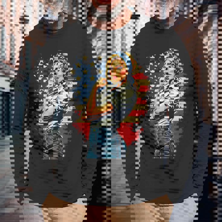 ピンアップセクシースタイルアメリカの象徴 長袖Tシャツ 高齢者への贈り物