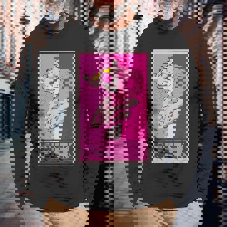 ピンクパンサー 「P」の文字を抱く 長袖Tシャツ 高齢者への贈り物