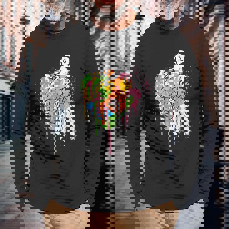 ピンクパンサー グラフィティ ブラック ラインアート 長袖Tシャツ 高齢者への贈り物