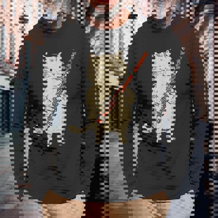 ファゴット猫ミュージシャン レトロ キュート バンド オーケストラ 長袖Tシャツ 高齢者への贈り物