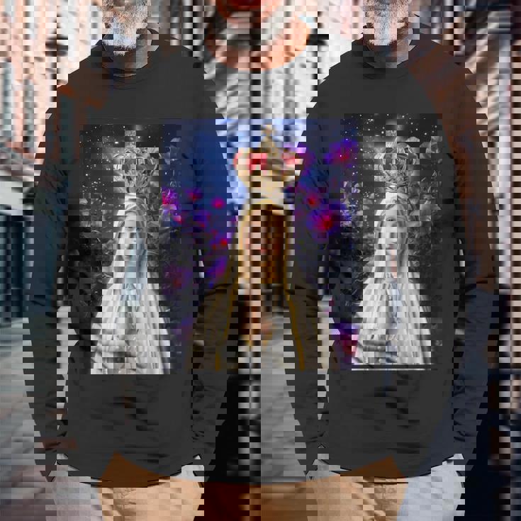 ファティマの聖母、聖母マリア、聖母、聖マリア 長袖Tシャツ 高齢者への贈り物