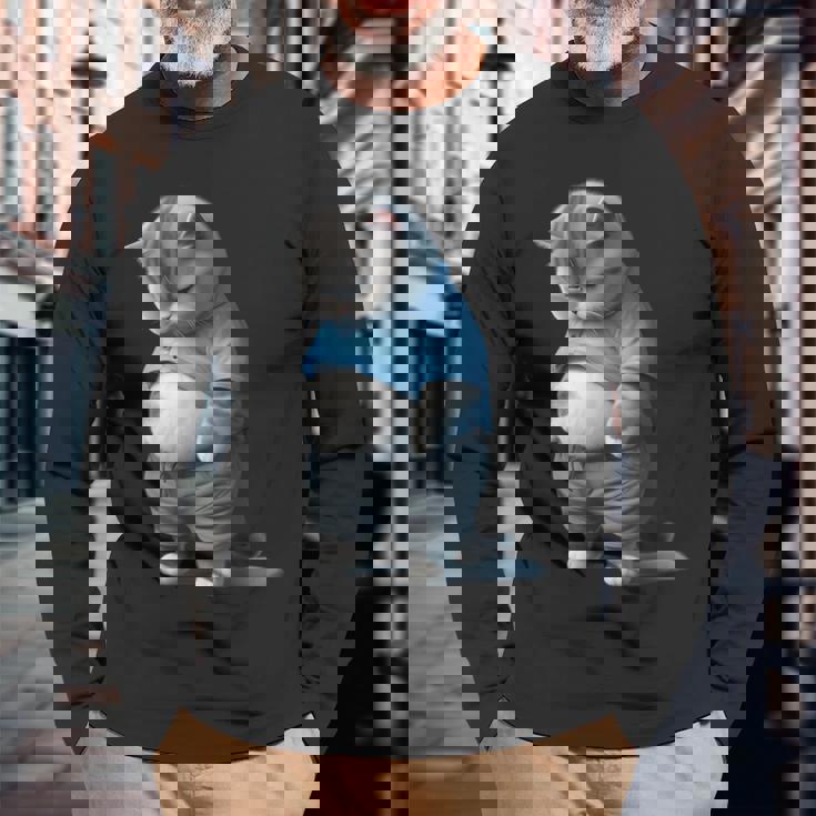 ファニー ファット 悲しい猫 アートデザイン 太った子猫 猫好き 長袖Tシャツ 高齢者への贈り物