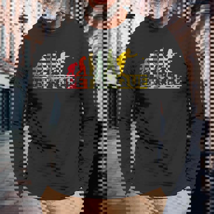 ファニー ペタンク シャツ ヒューマン エボリューション メンズ レディース ボーイズ ガールズ 長袖Tシャツ 高齢者への贈り物