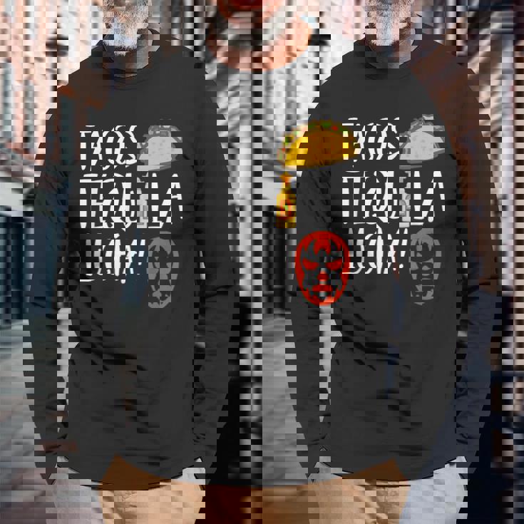 ファニー ルチャリブレ タコス テキーラ ルチャドールとファンへのギフト 長袖Tシャツ 高齢者への贈り物