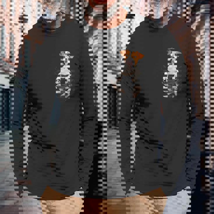 ファニージャックラッセルテリア ポケットに入った恋人向け 長袖Tシャツ 高齢者への贈り物